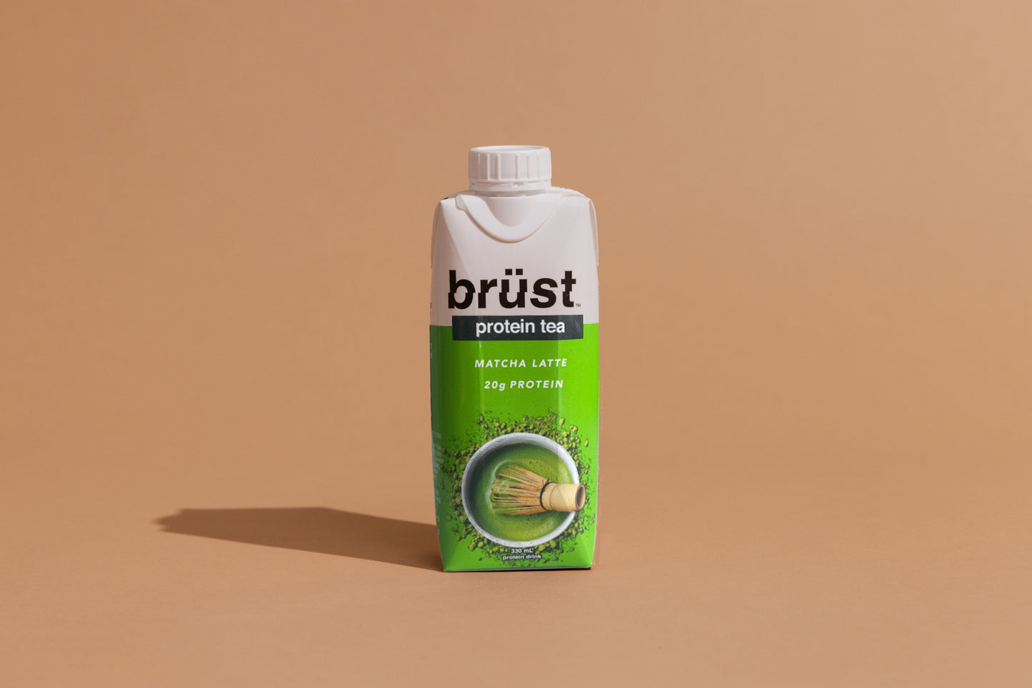 brüst matcha latte protein drink bottle with 20g protein label