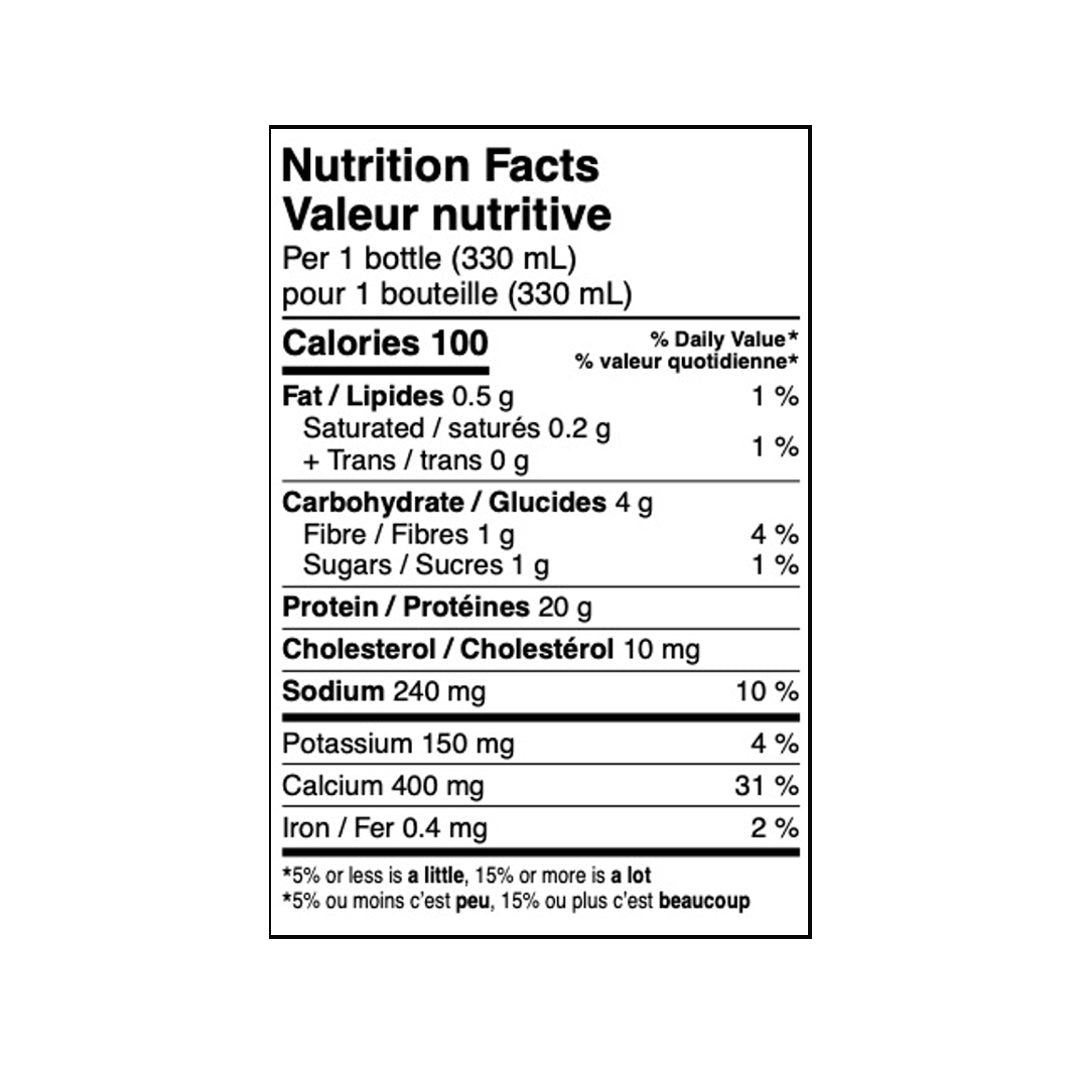 brüst matcha latte protein drink nutrition facts label — 100 calories and 20g protein per 330ml bottle